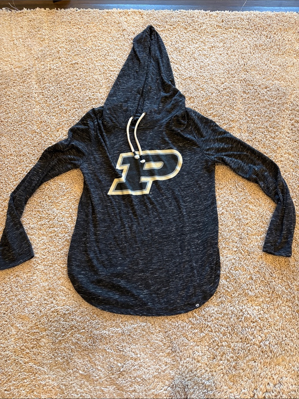 Heathered Black Purdue Hooded Long Sleeve Tee
